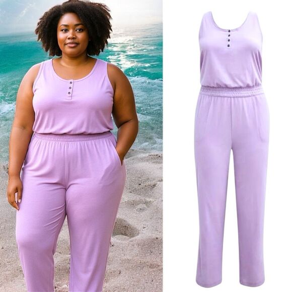Torrid Lilac Purple Terry Cloth Henley Jumpsuit Swim Coverup Size 3 3XL NWT - Picture 3 of 12
